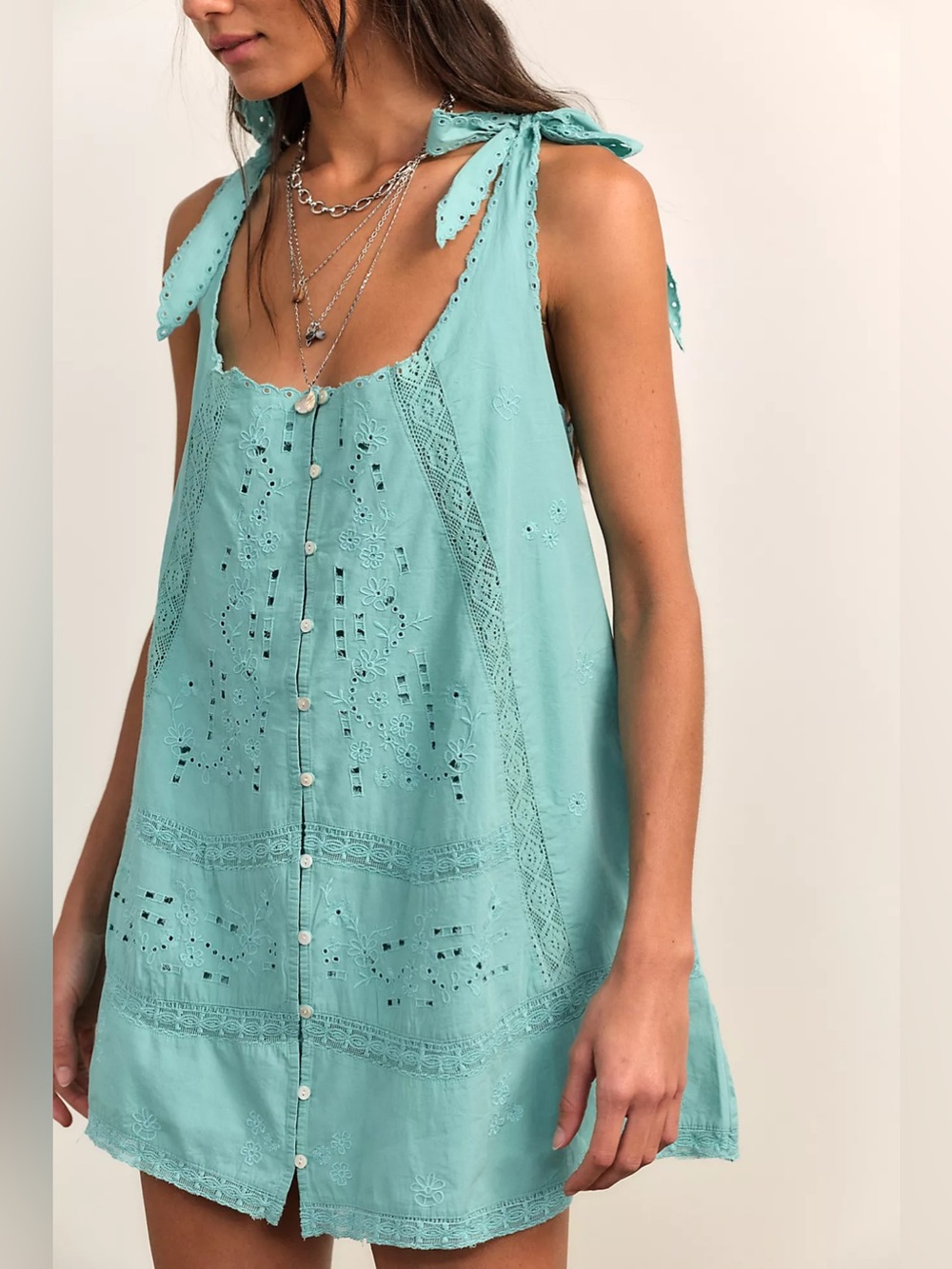 Free People Penelope Mini Dress in Wasabi Sauce Blue New w/ Flaw